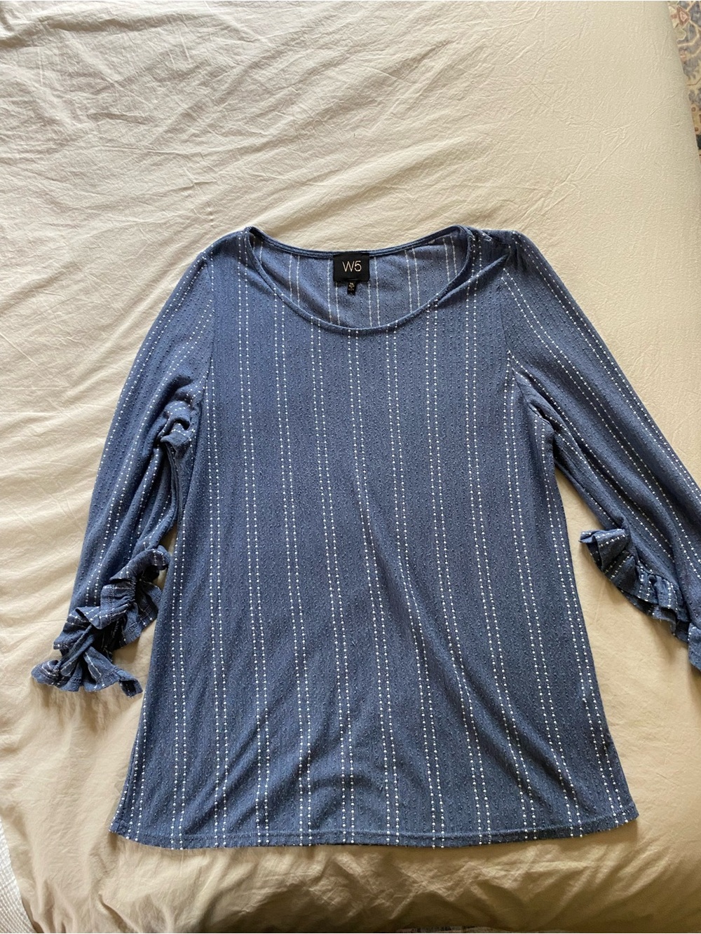 W5 Blue Stripe Tie-Sleeve Long Sleeve Top